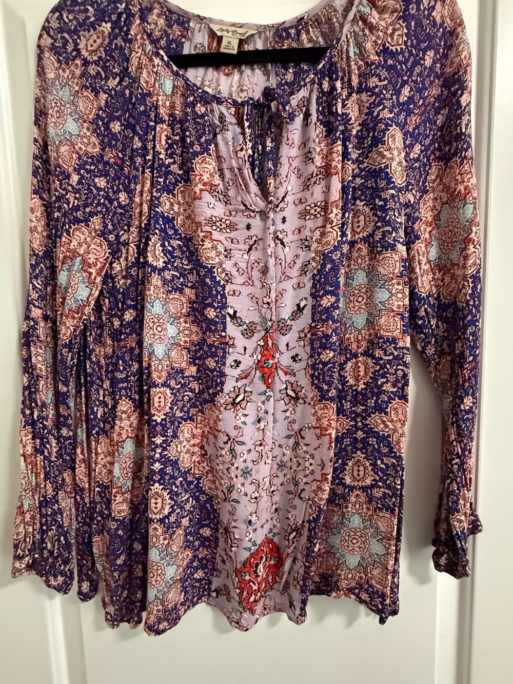 Lucky Brand Boho Medallion Print Blouse XL Flowing Peasant Top Festival Style